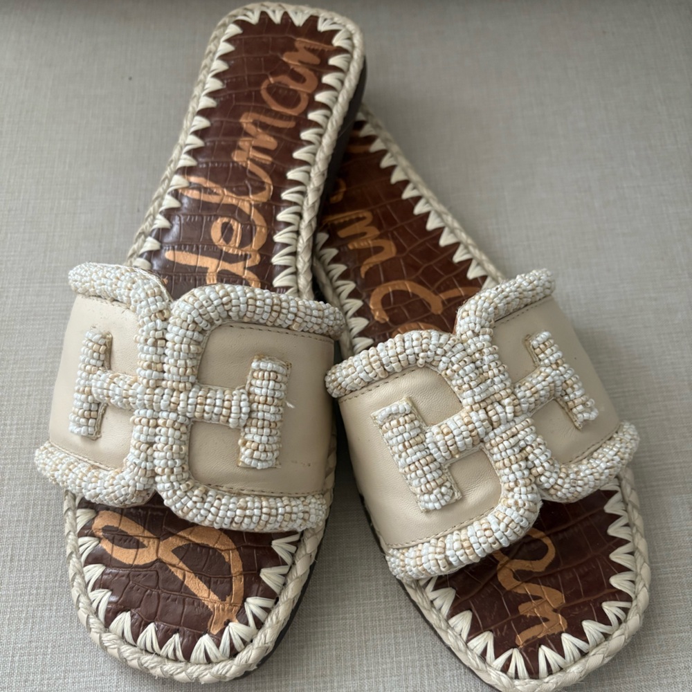 Sam Edelman Cream Beaded Slide Sandals